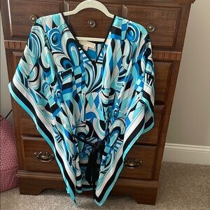 MICHAEL Michael Kors Blue Graphic Tie Front Tunic